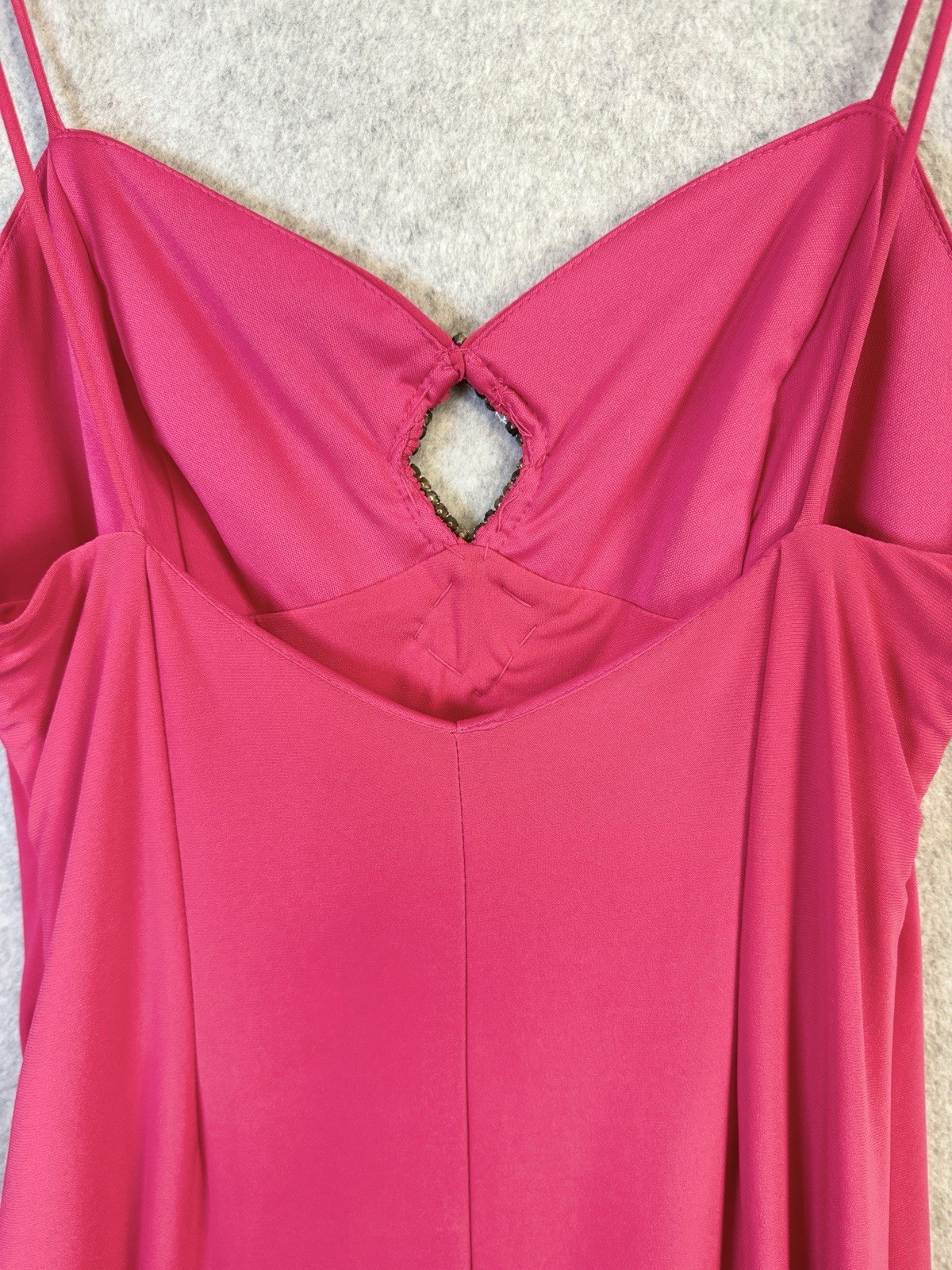 VTG Fiesta M Hot Pink Rhinestone Ruffle Hem Dress Asymmetrical Y2K