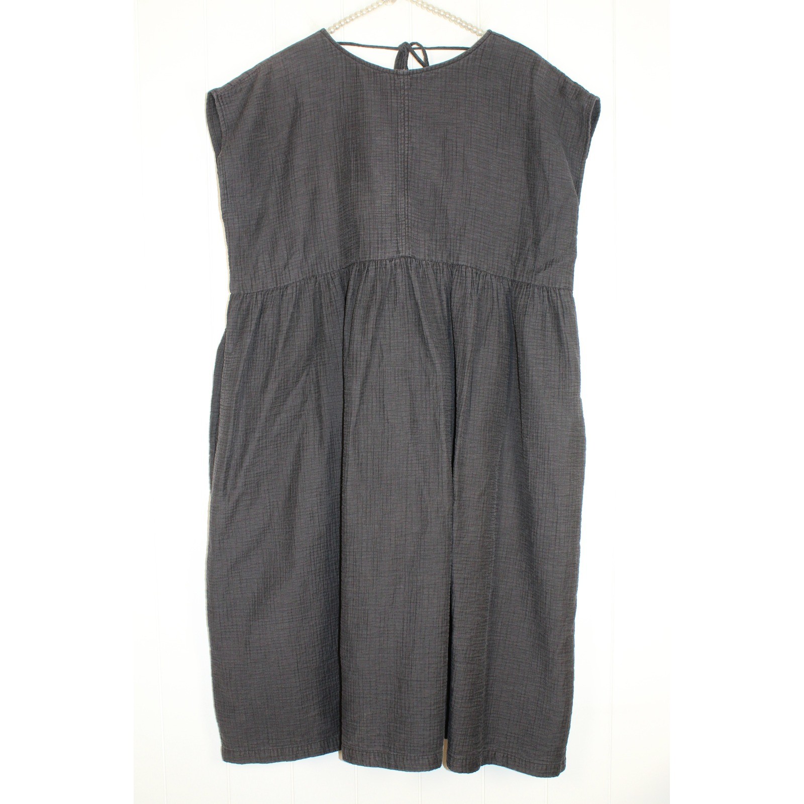 Unknown Women’s Black Midi Slub Cotton Cap Sleeve Loose Fitting Dress Size M/L