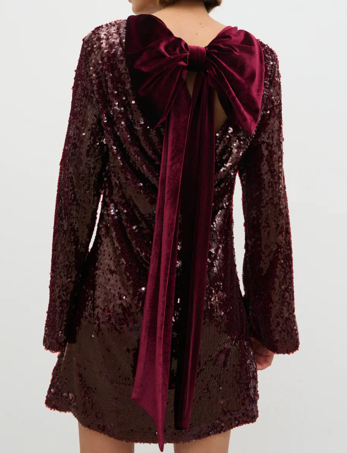 Pretty Lavish Embellished Detachable Bow Back Mini Dress Burgundy US Size 10 NWT