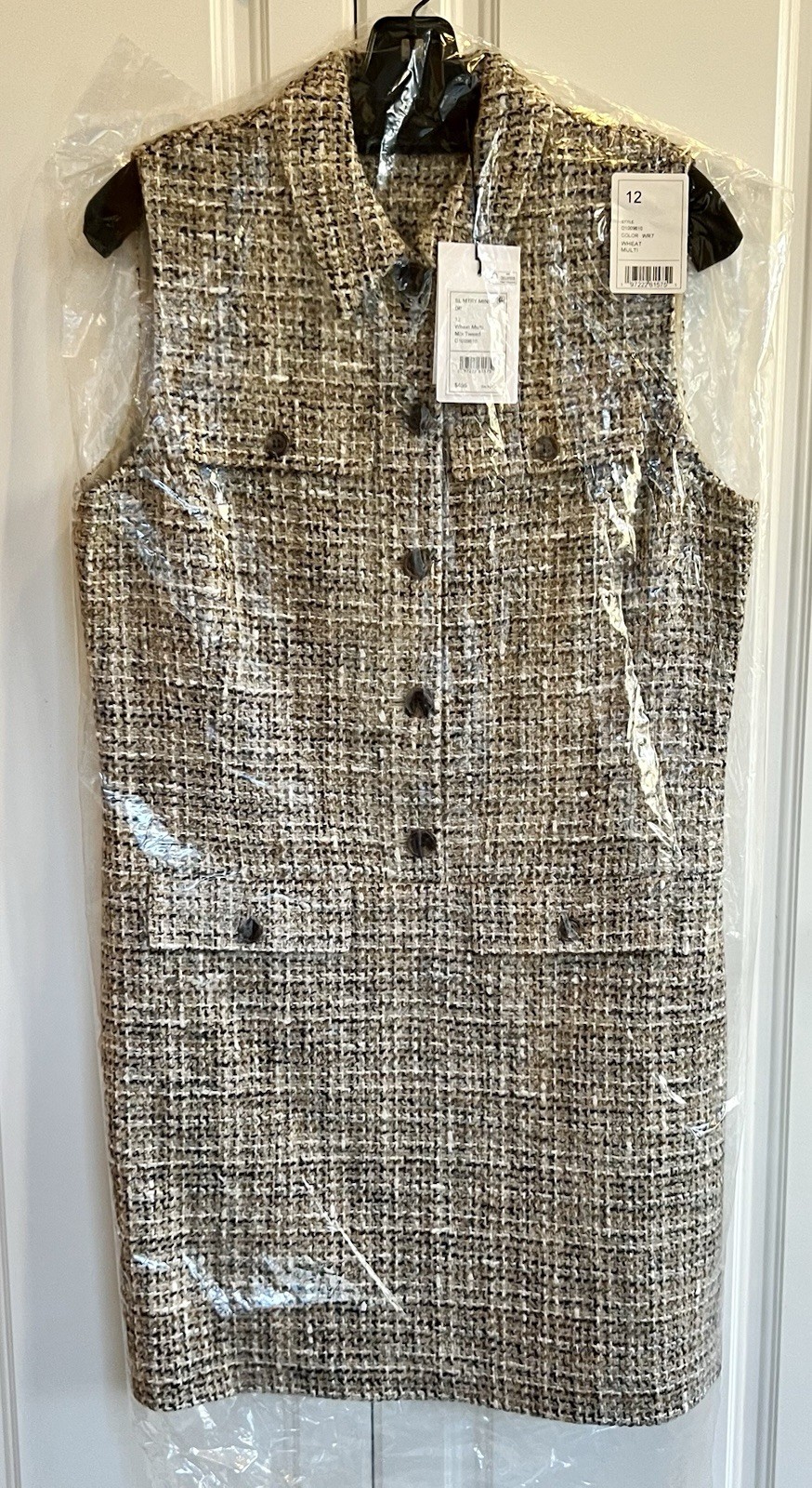 NWT Theory size 12 wheat multi sleeveless military mix tweed mini dress $495