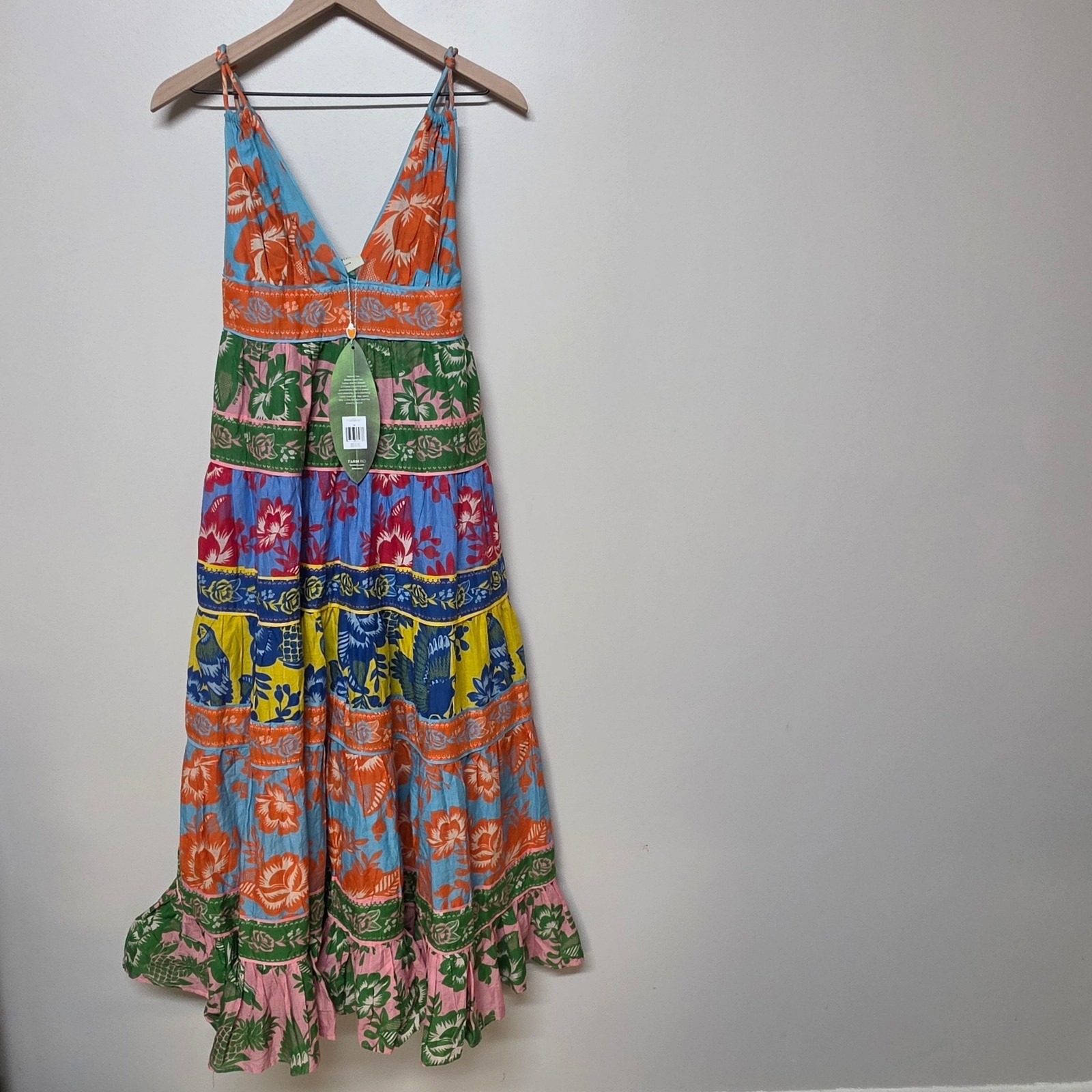 Farm Rio Lace Garden Mix Midi Dress XS Multi Color Tropical Floral Tiered NWT
