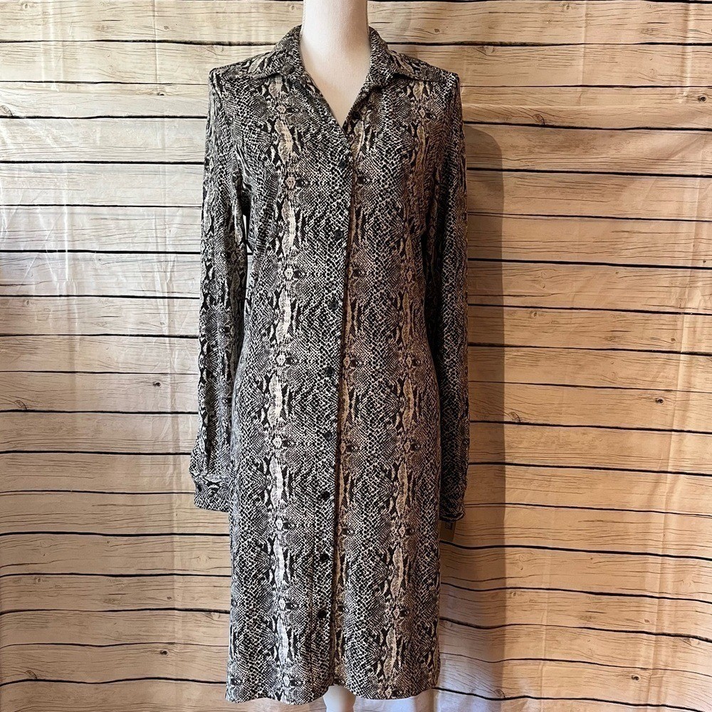 Norma Kamali Snakeskin Button Front Shirt Dress Size Medium