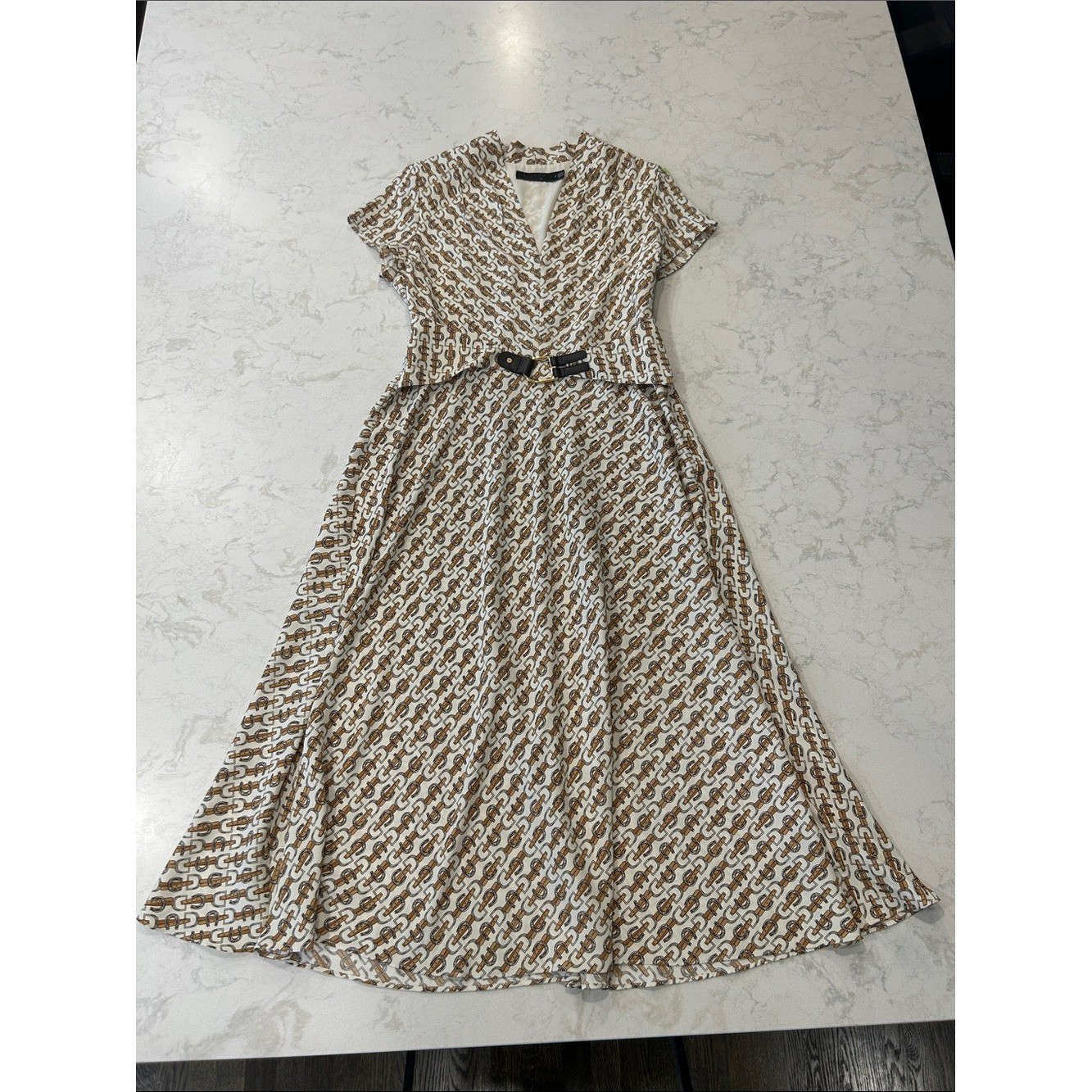 Lauren Ralph Lauren Women’s Equestrian-Print Georgette Dress Buckle Cream 6