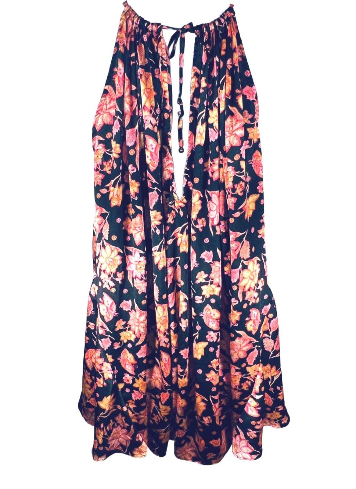 Free People Boho Floral Pleated Halter Mini Dress | Whimsigoth / Cottagecore S