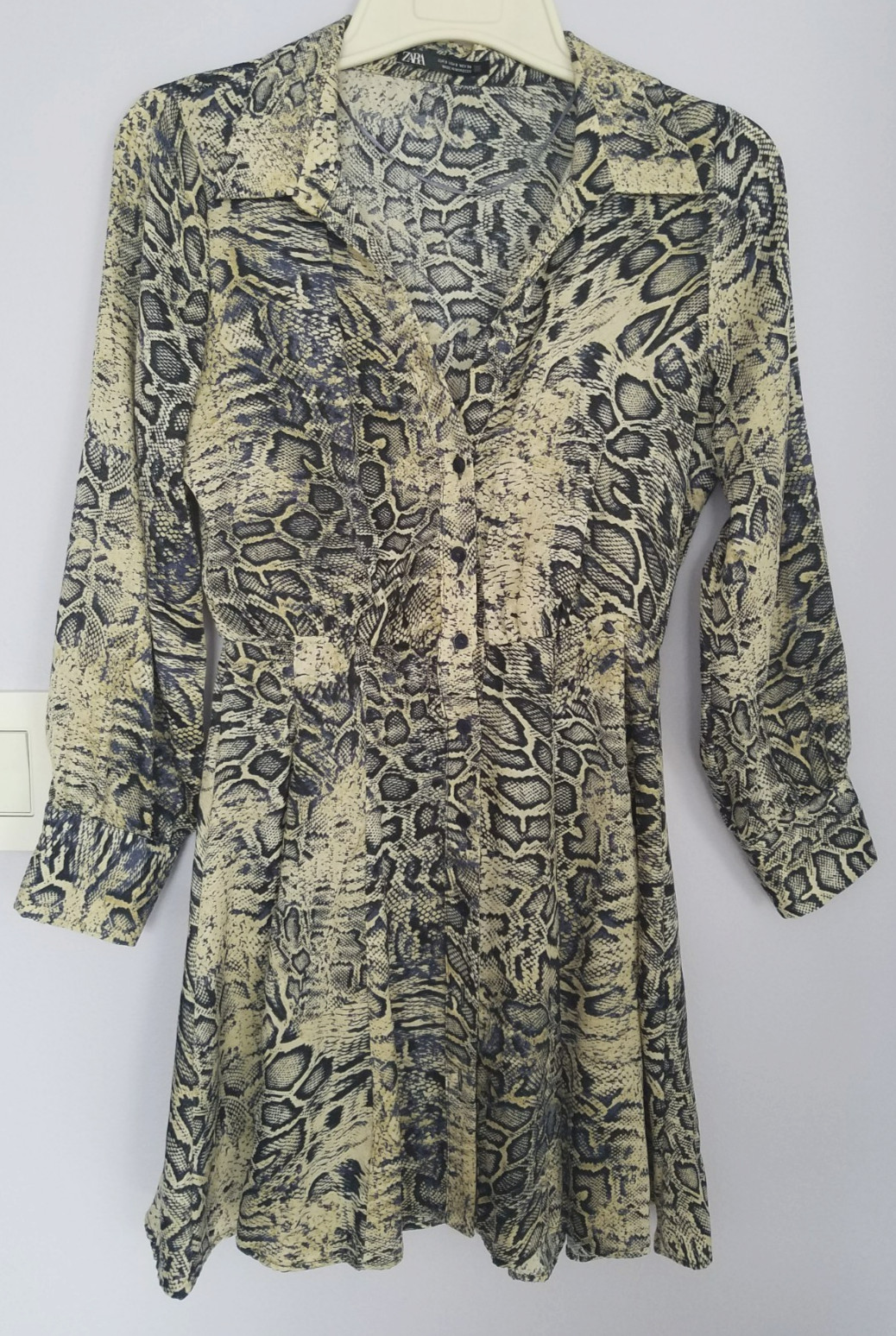 Zara Ecru Snake Skin Print Long Sleeve Collar Button up A-Line Dress Size S