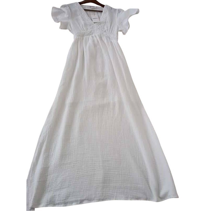 NWT Parisian White 100% Cotton Gauze Coastal Boho Maxi Dress M Paris Designer