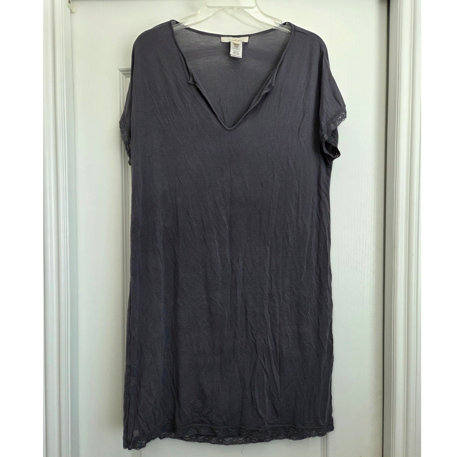 Barefoot Dreams Lounge Dress Lace Trim V Neck Casual Comfy Gray Sz Small