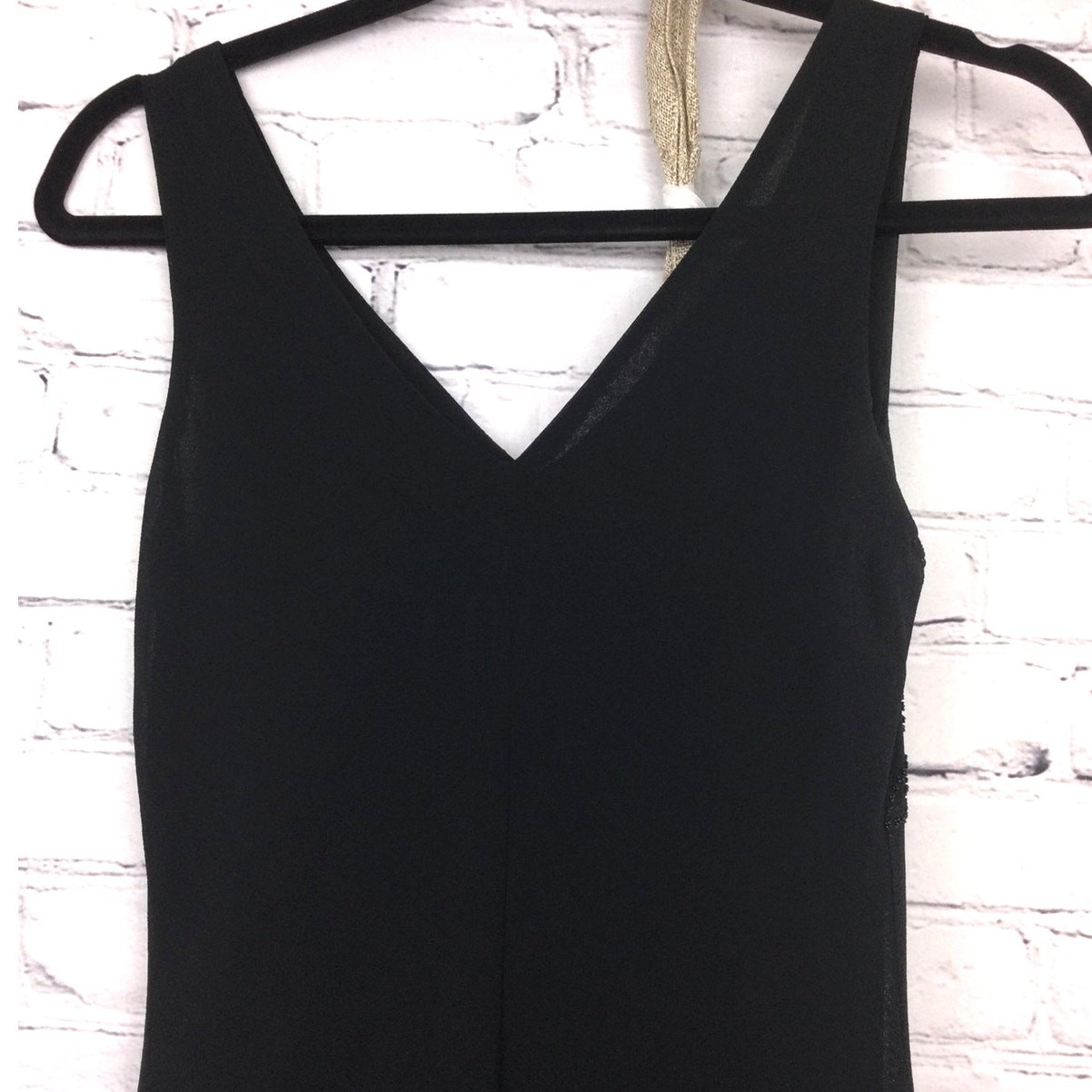 Modern Touch 90s Minimalist Gothic V-neck Bead Sleeveless Bias Cut Midi Dress L