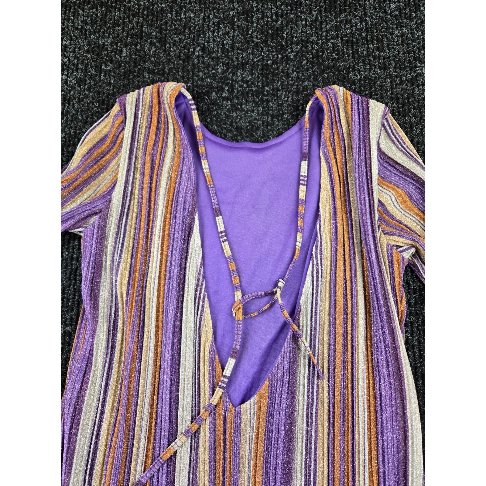 Kendall + Kylie Purple Orange Metallic Striped Pleated Maxi Dress Size 8/10