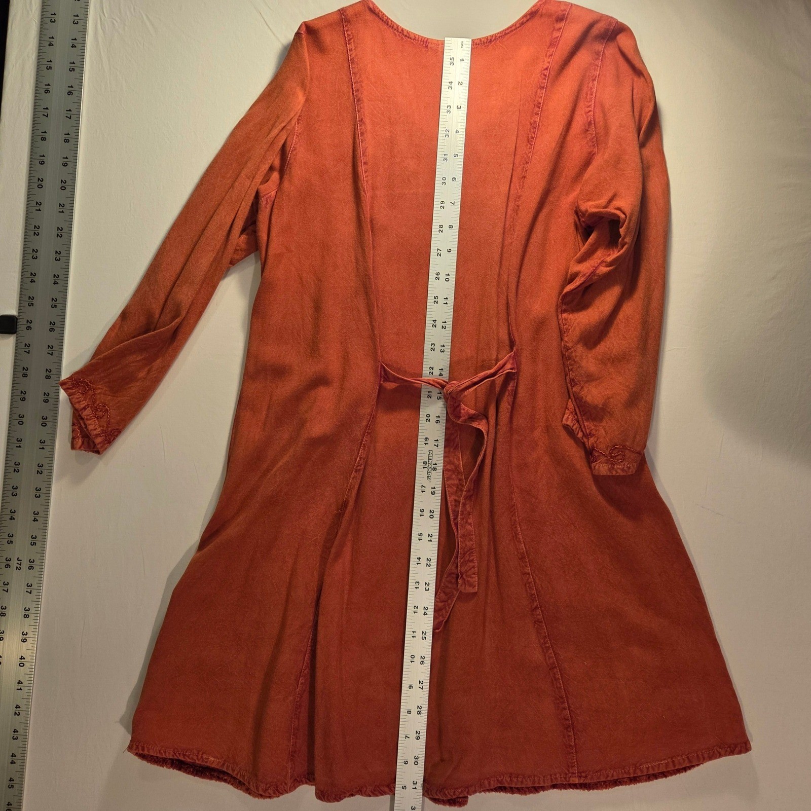 Women’s Tunic Boho Shirt Dress Size S/M Embroidery Tie Waist 3/4 Sleeves Hippie