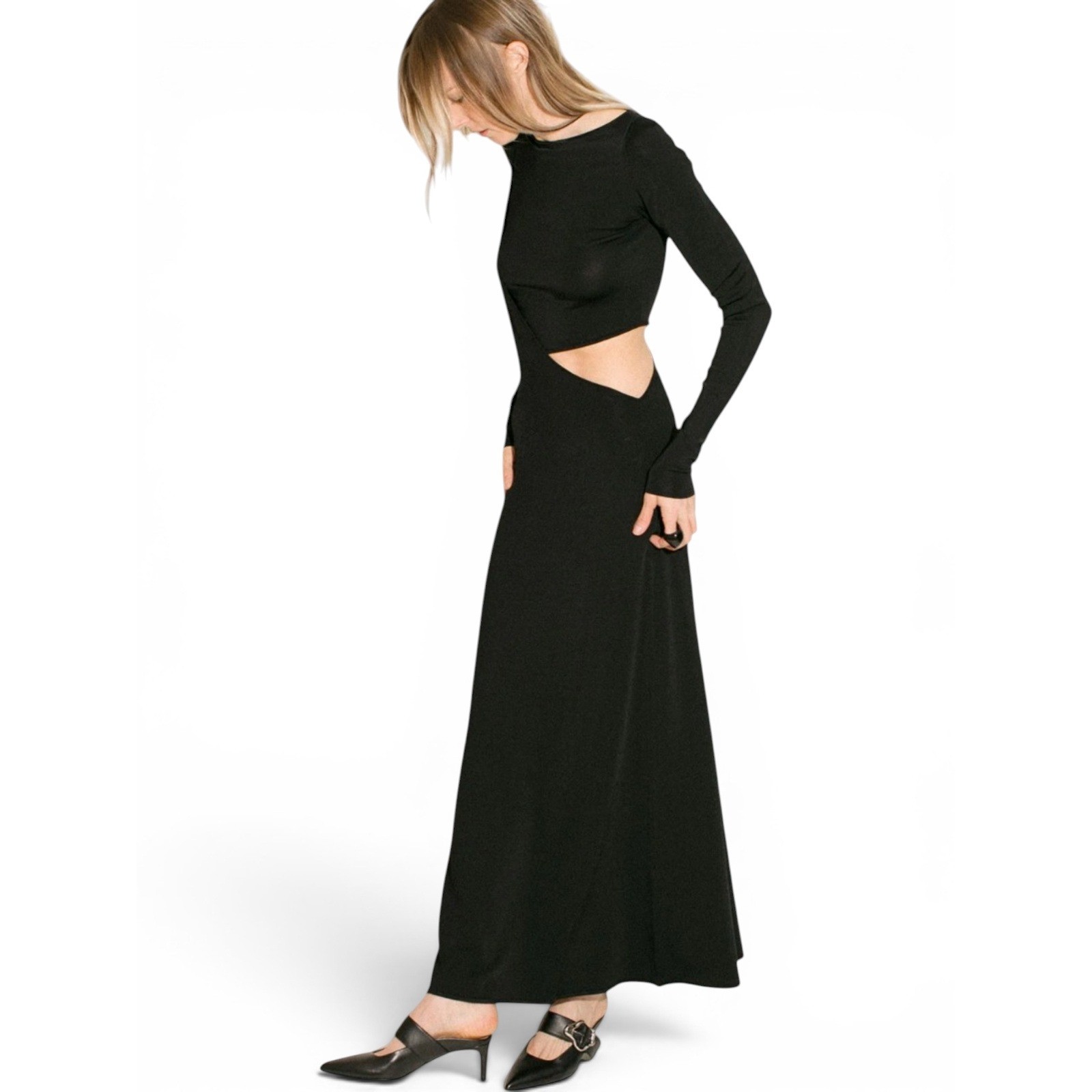 Paris Georgia Lola Black Cutout Maxi Dress Gallery Opening Quiet Luxury S NWT
