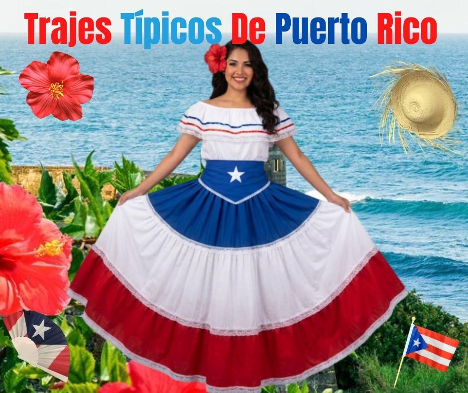 Puerto Rican Flag Skirt Set & Star Belt 3PC Traje Típico Jíbara Boricua Outfit