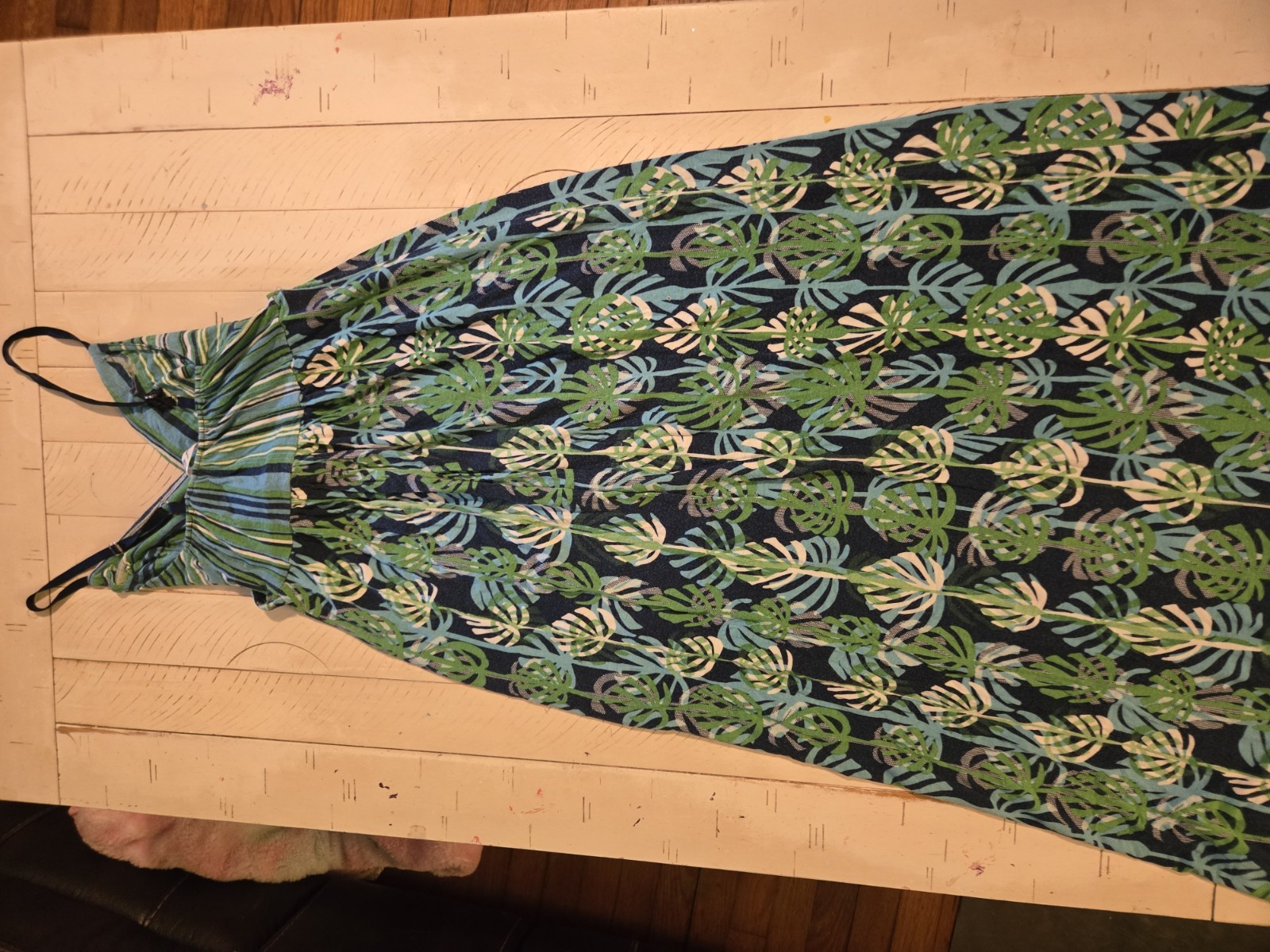 Derek Heart Tropical Palm Leaf Maxi Dress Women’s Size S Blue Green Adjustable