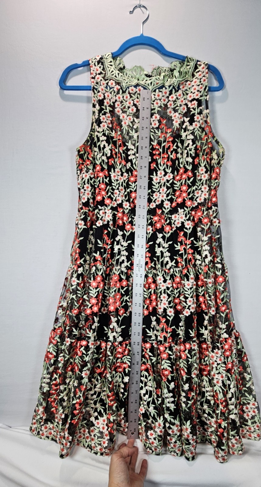 Anthropologie HD in Paris Embroidered Emilia Dress Floral Mesh Midi US 12