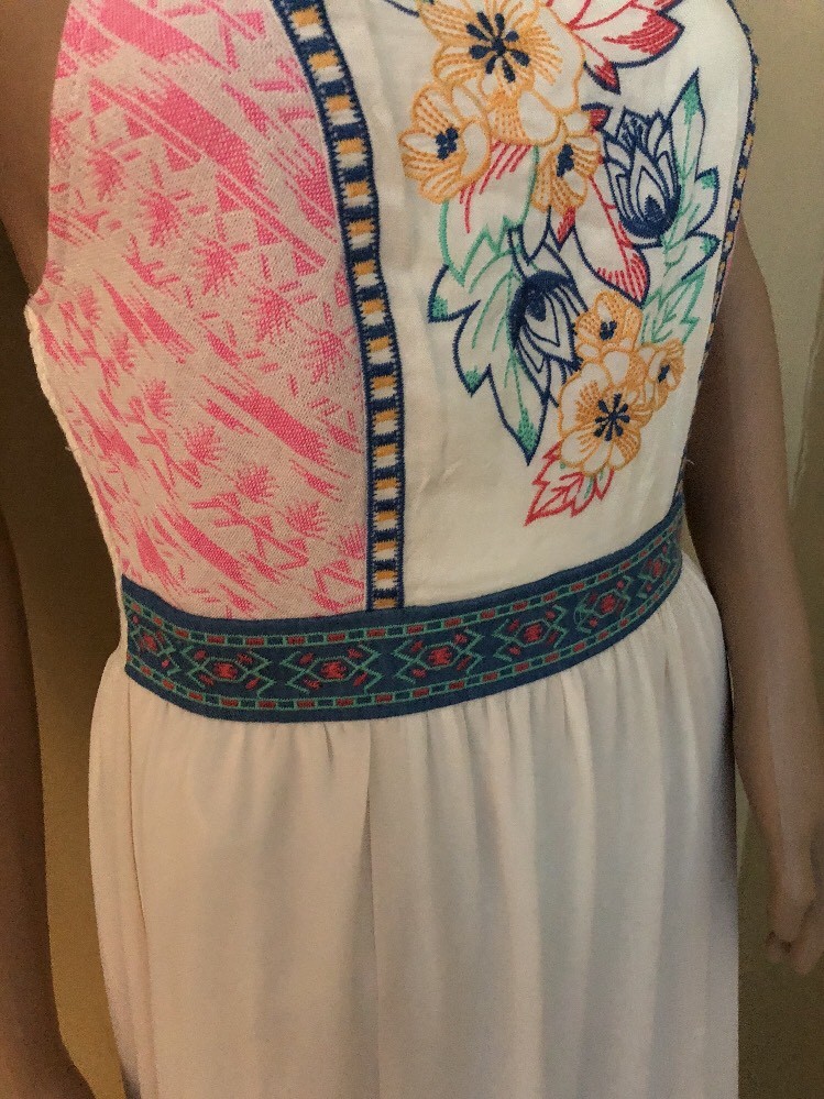 FLYING TOMATO Cream Full Length Maxi Dress Ivory Floral Sz S NEW