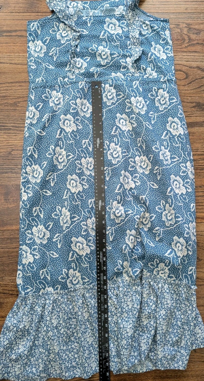 PAIGE Poppy Flutter Sleeve Blue Floral Midi Dress Ruffle Tie Waist Coastal Sz S