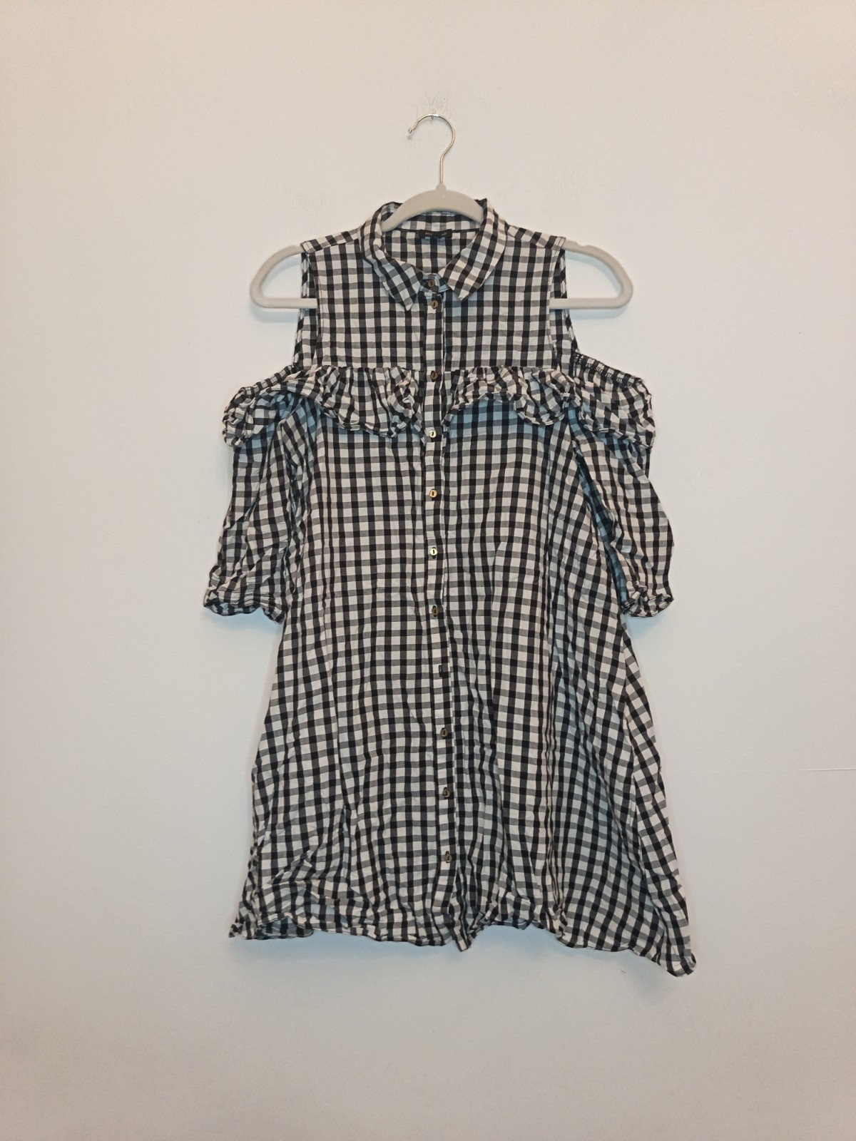 River Island Black White Check Summer Day Shirt Dress Size 10 Country gingham