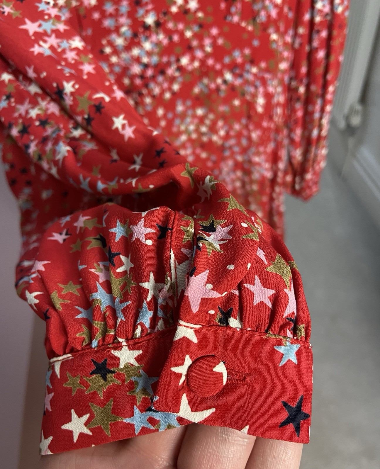 M&S X Ghost Red Star Print Midi Tea Dress Size 20 Retro