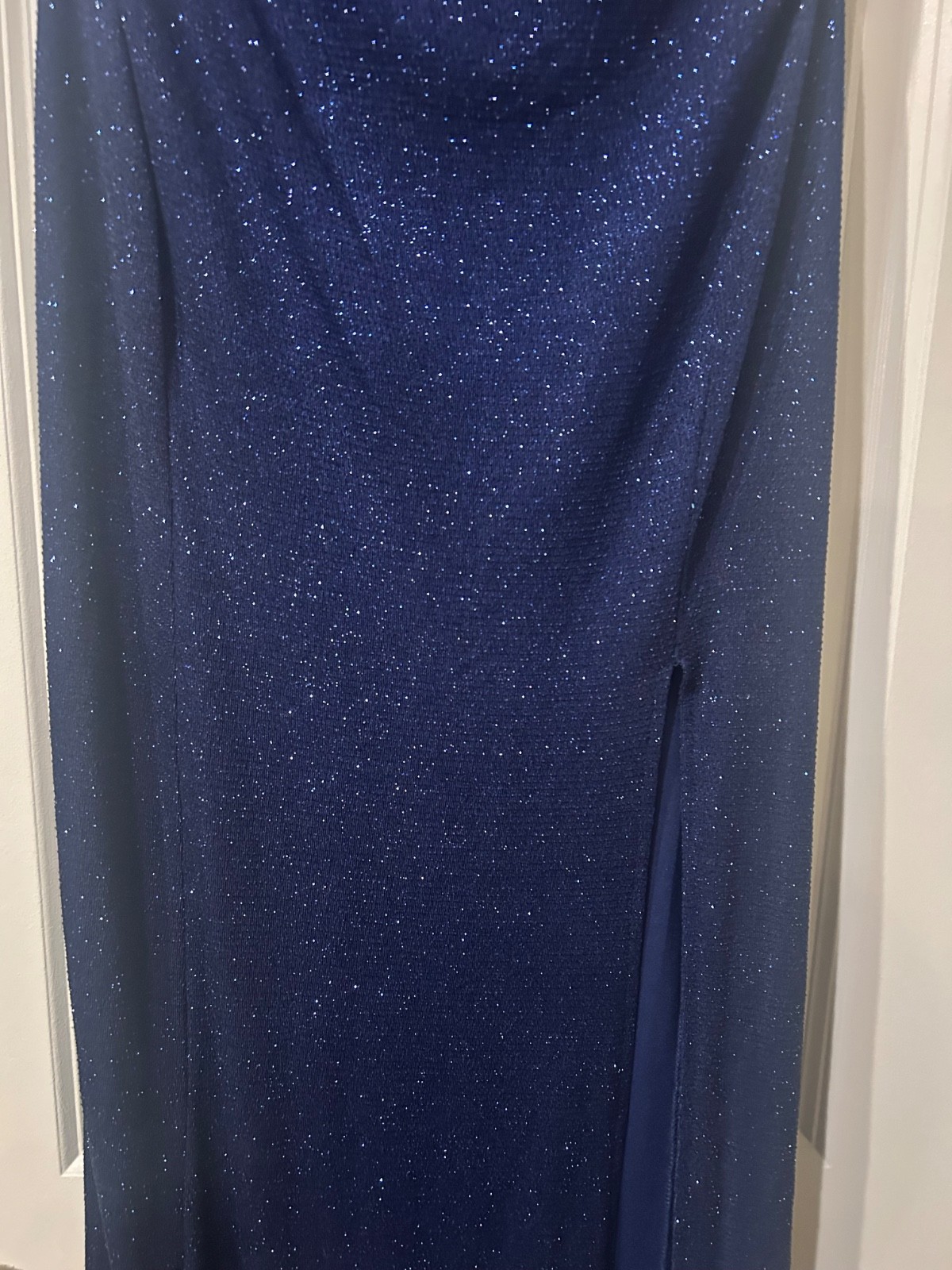 Windsor Strapless Navy Blue Glitter Prom Dress Size L Formal Gown Side Slit