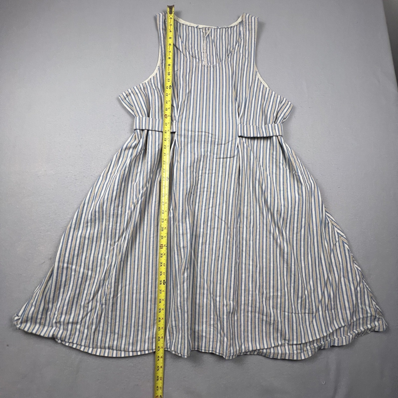 Cottagecore Striped Midi Dress Womens Blue Tan Vacation Sailor Casual Summer