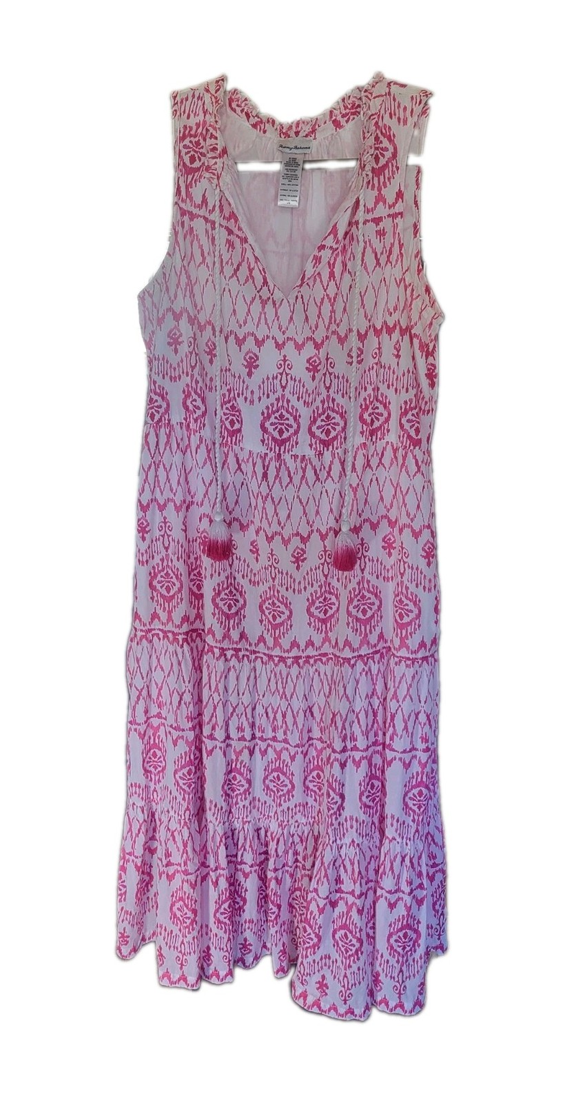 Tommy Bahama Ikat Summer Dress Sz L 100% Cotton, Lined, Pockets, Beach, Resort
