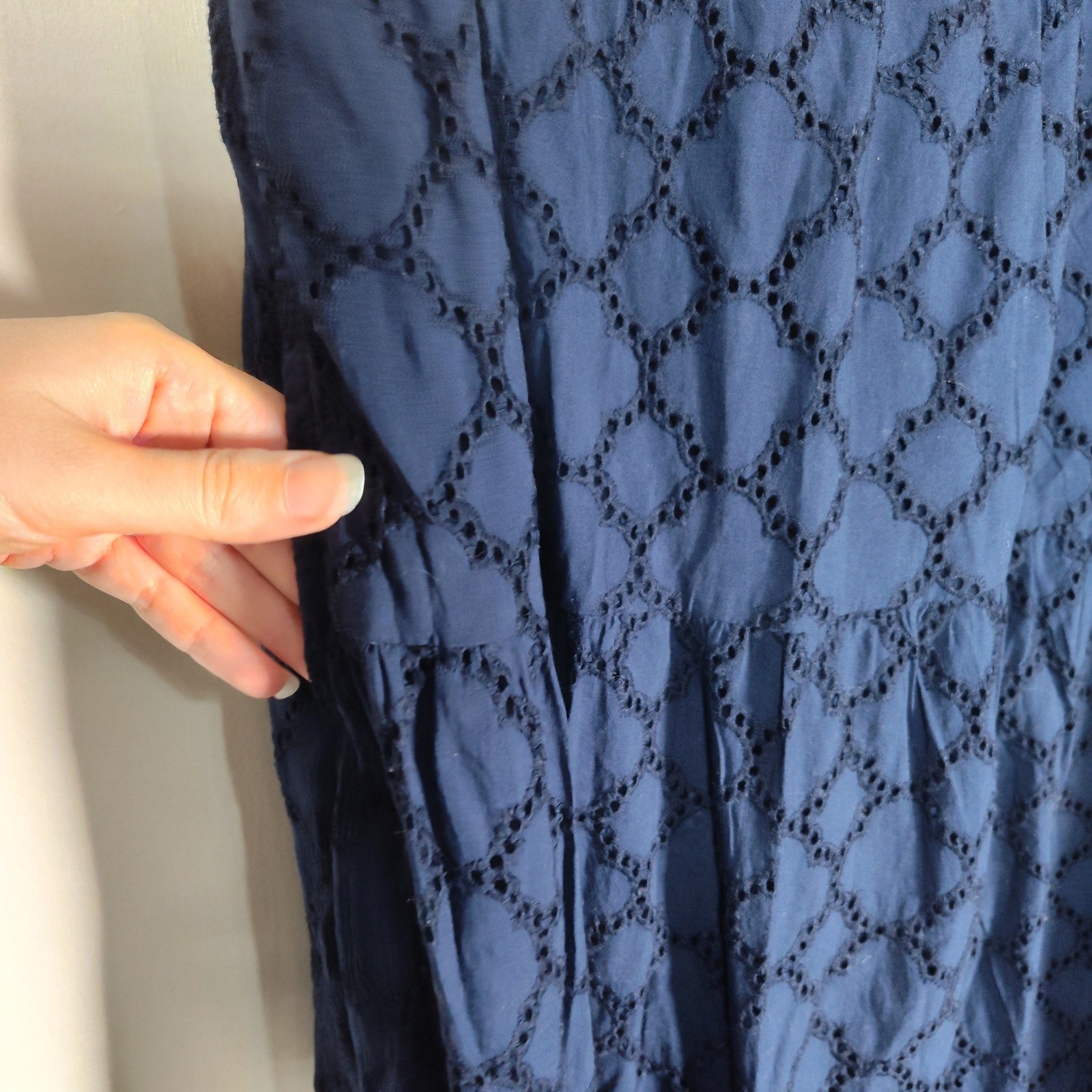 Crown & Ivy NWT Off Shoulder Navy Blue Eyelet Ruffle Tiered Midi Dress Large