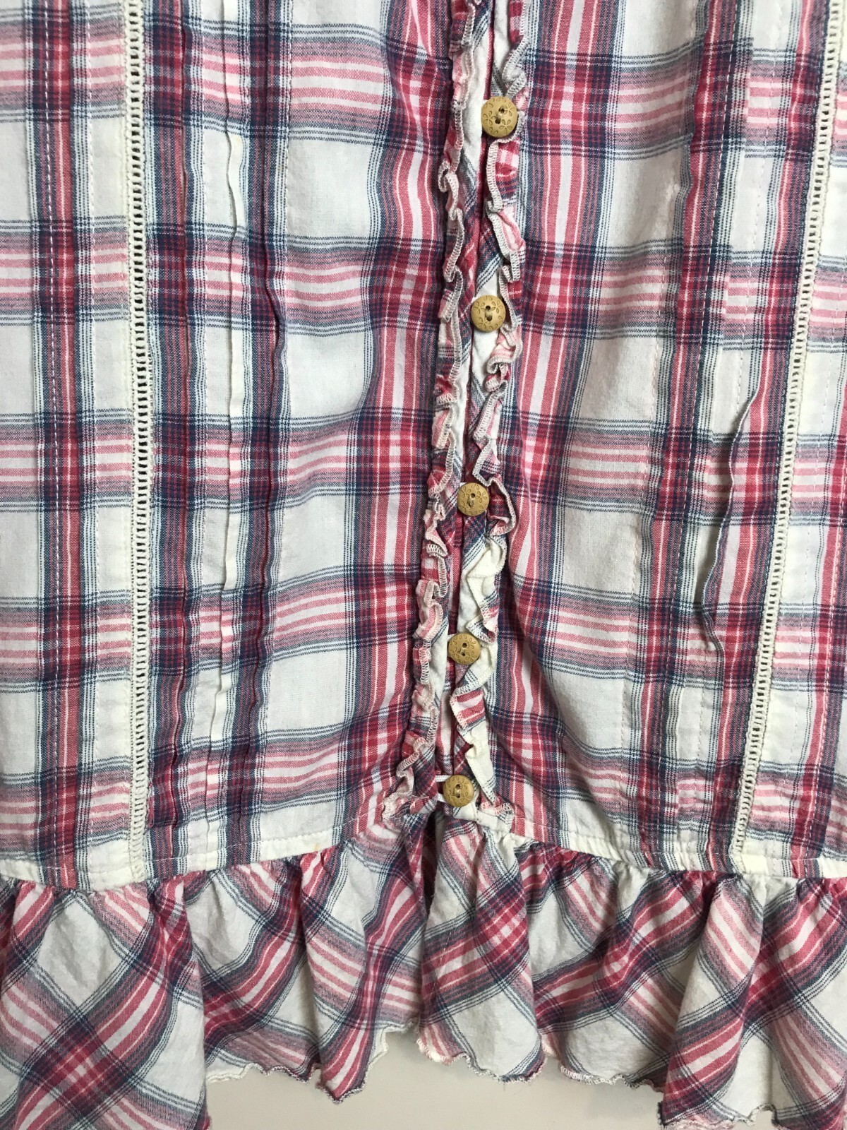 White Red Tartan Check Cotton Embroidered Summer Ruffle Dress size 12 George