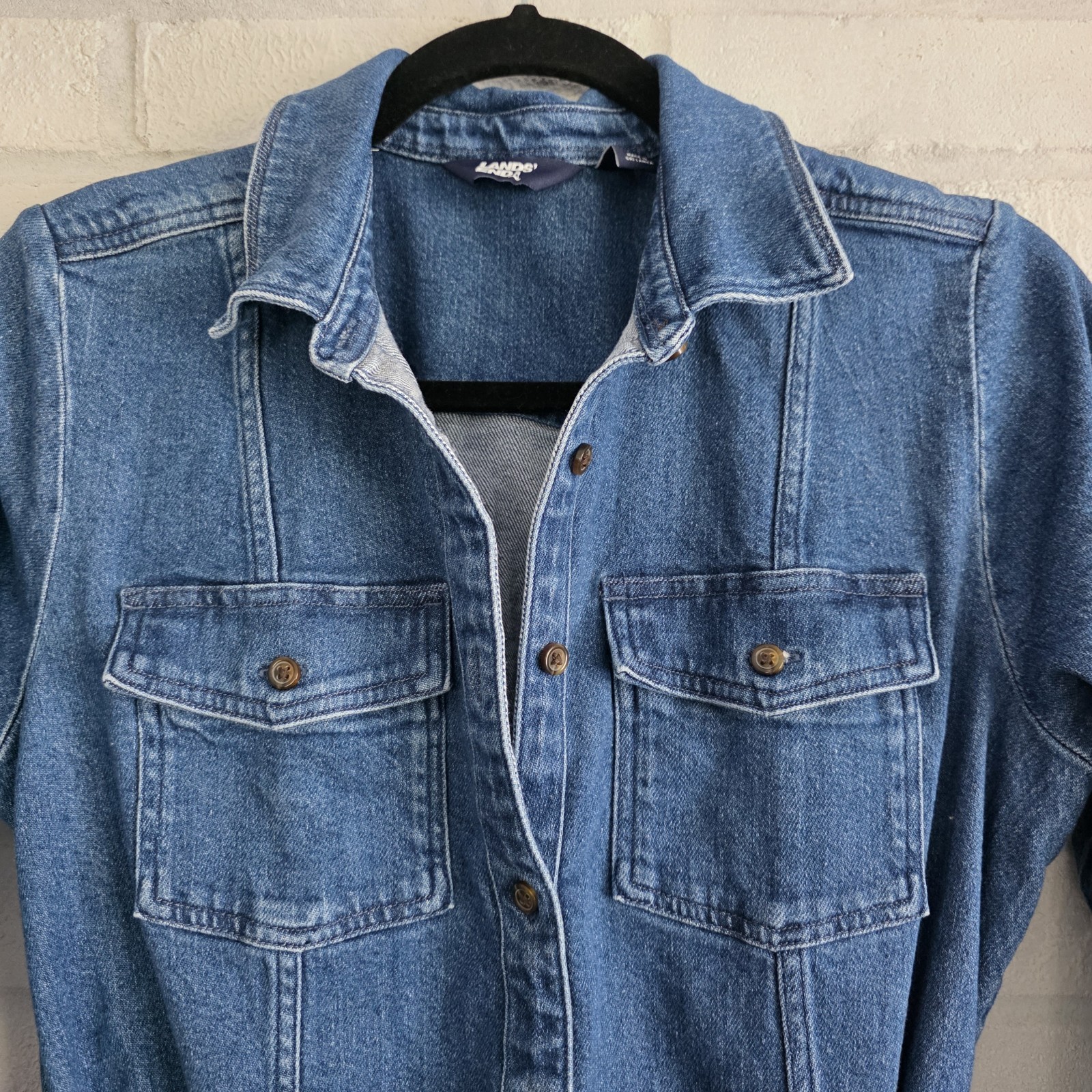 Land’s End Denim Button Down Classic Midi Shirt Dress All Season Size Small 6-8