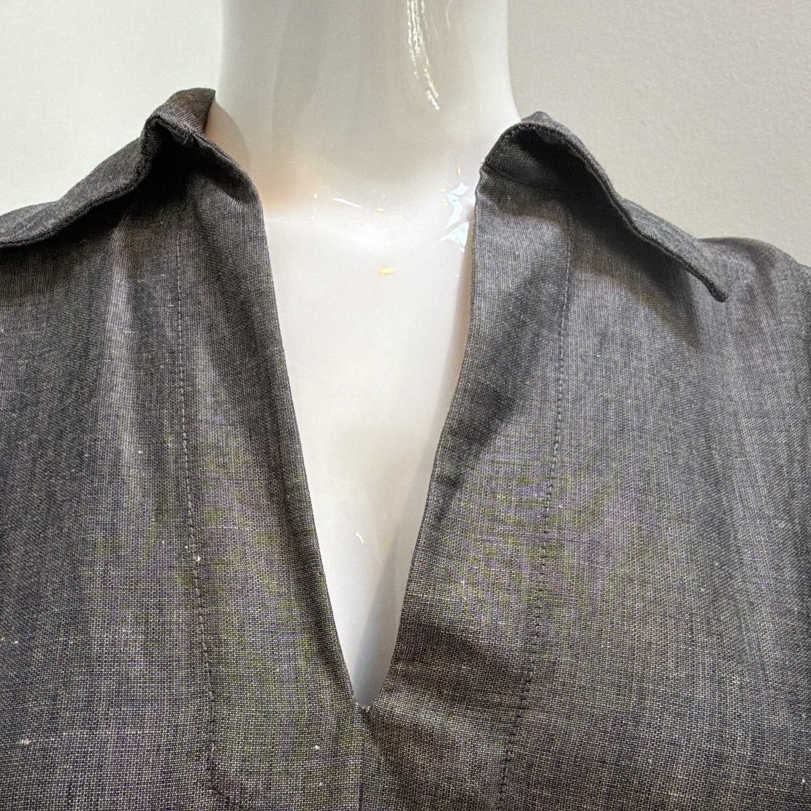 Finity Naturals Gray Collared Sleeveless Maxi Dress Rayon Linen Size S. Y2K