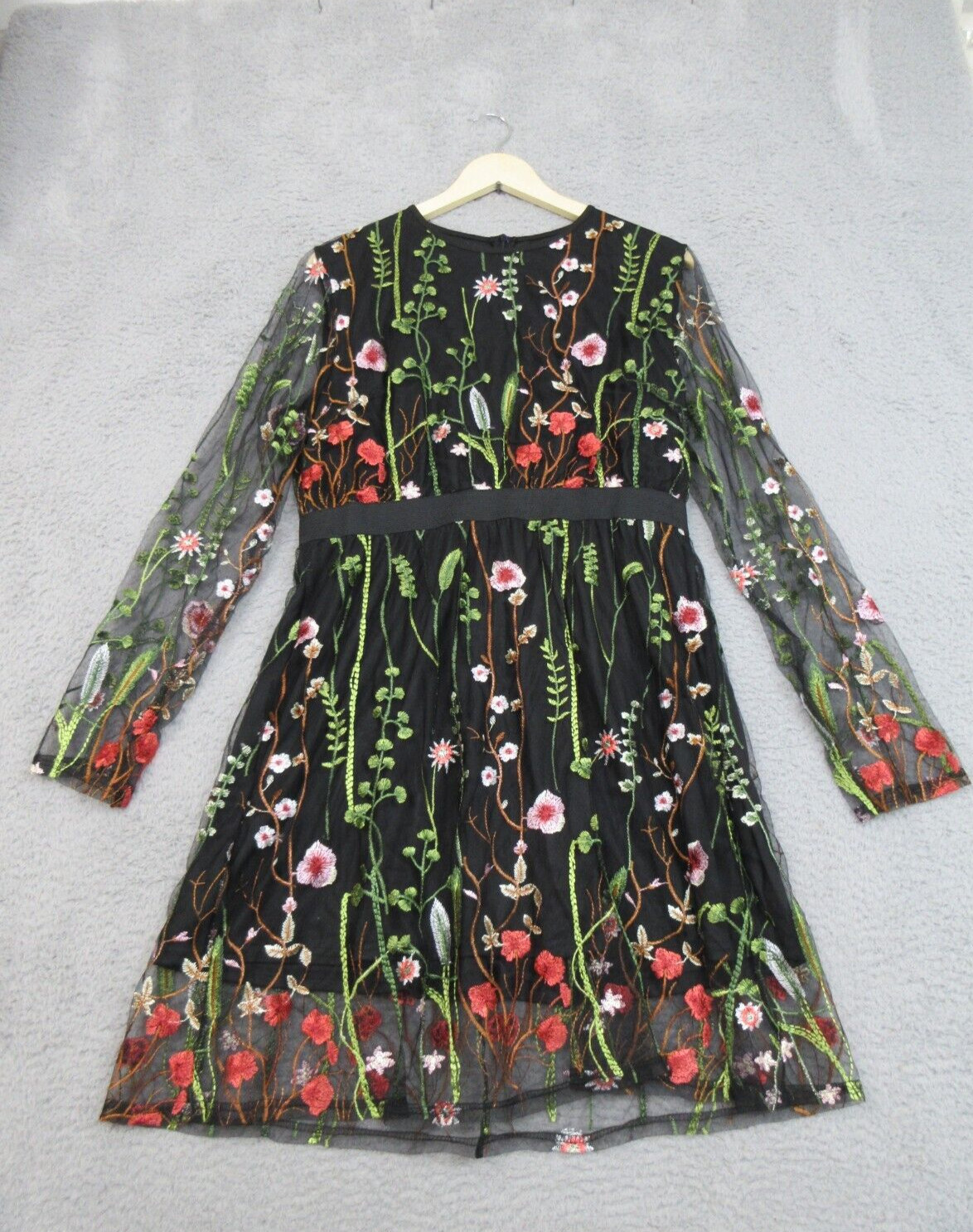 Floral Embroiderd Whimsigoth Dress Women XL Boho Fairy Grunge Chic​ Dark Romance