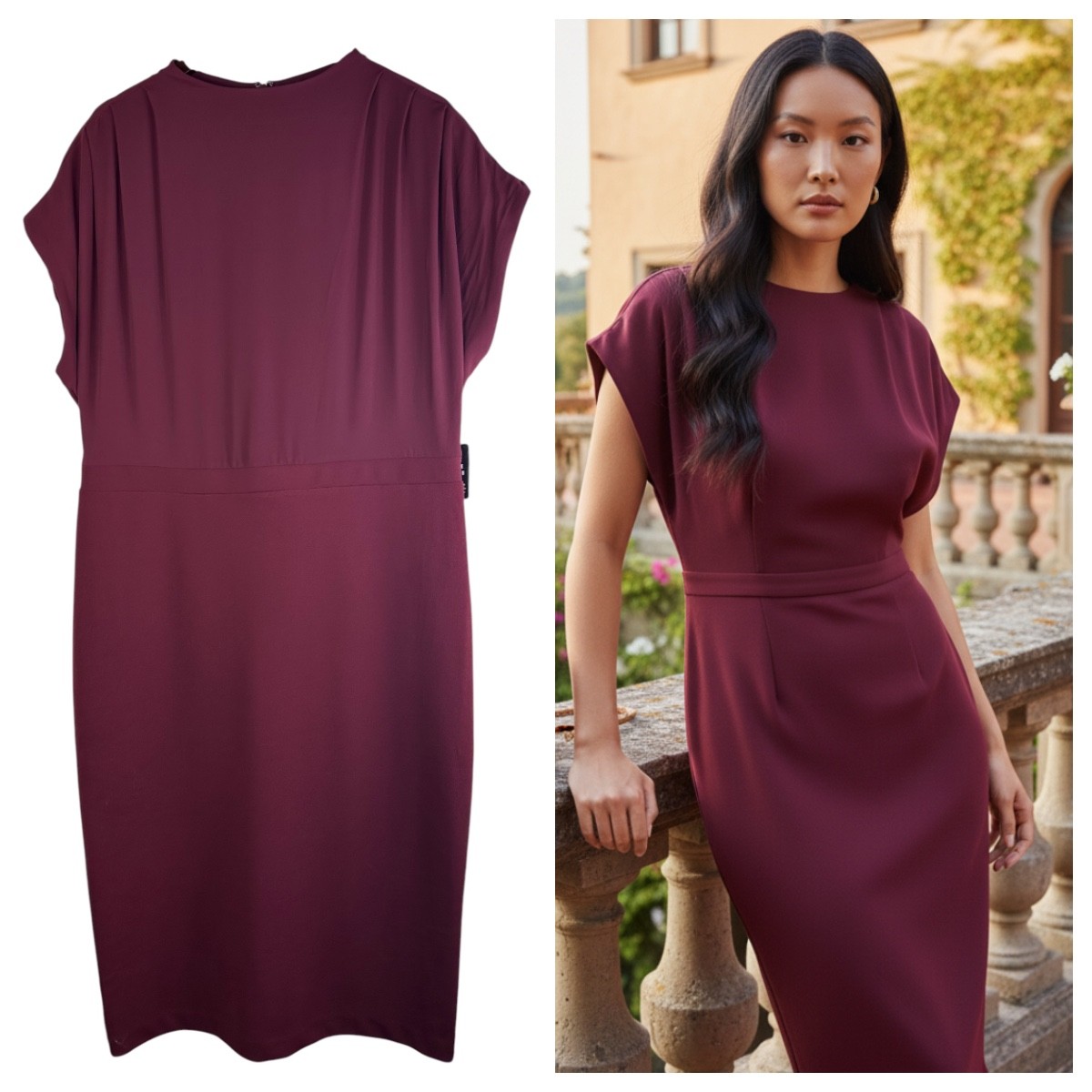 New Express Dress Sheath Shift Sz XL 14 16 Burgundy Maroon Elegant Old Money mm