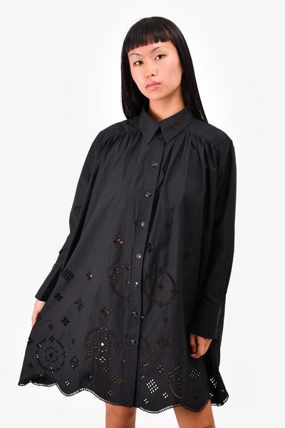 Ganni Broderie Anglais dress organic cotton women’s black in size EU 38