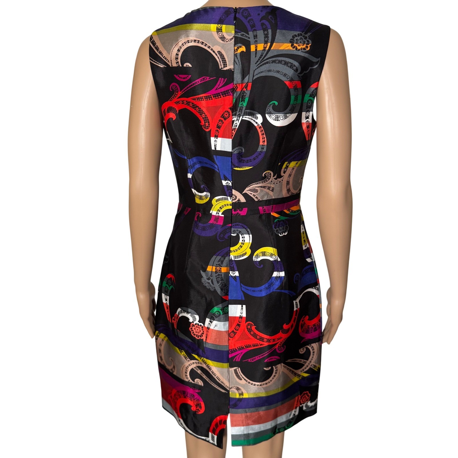Trina Turk Multi Color Paisley Stripe Silk Blend Sheath Dress Size 4 NRTD17R001