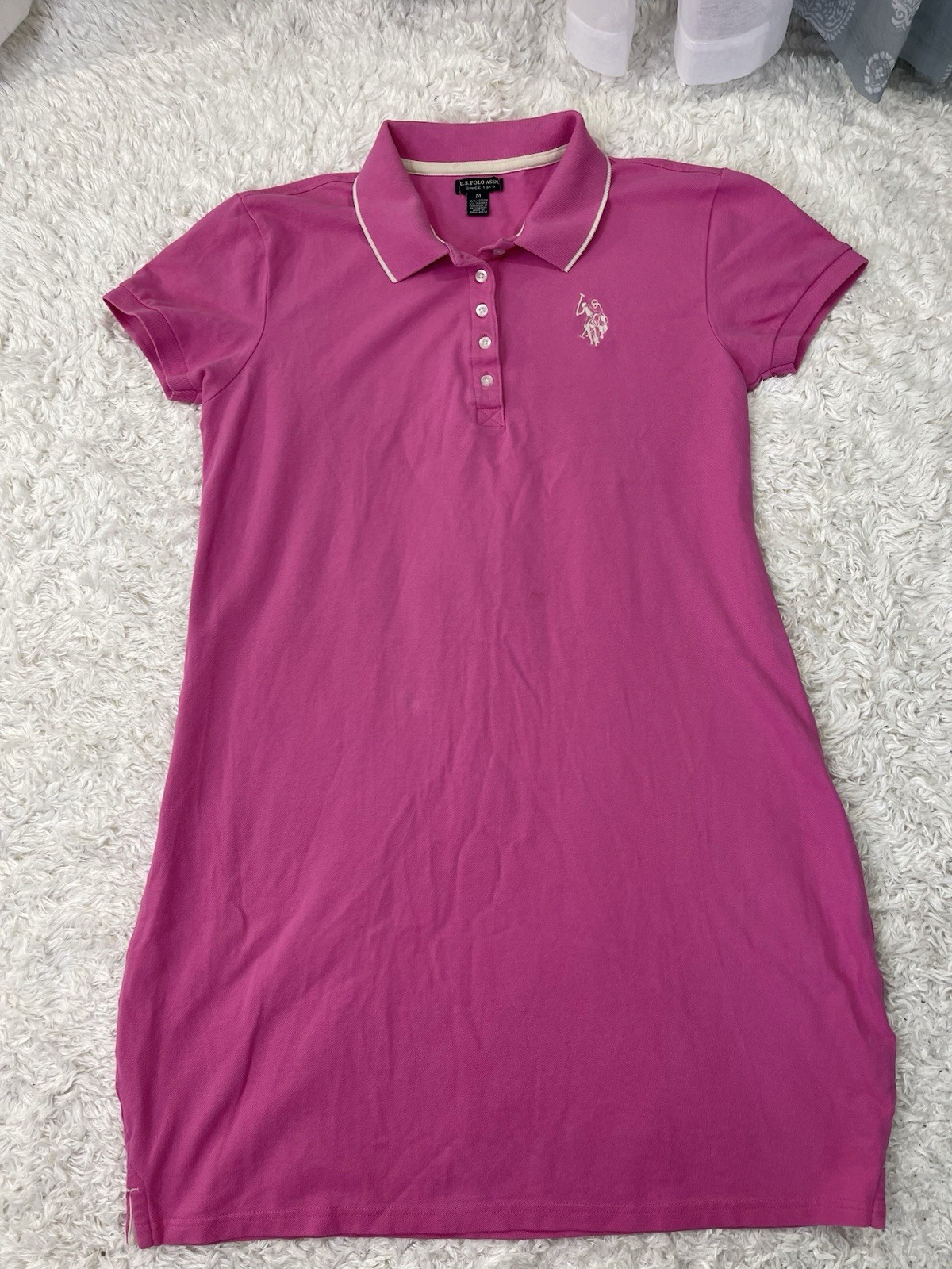 U.S. Polo Assn. Pink Solid Polo Shirt Dress Collared Short Sleeve Knee Length M
