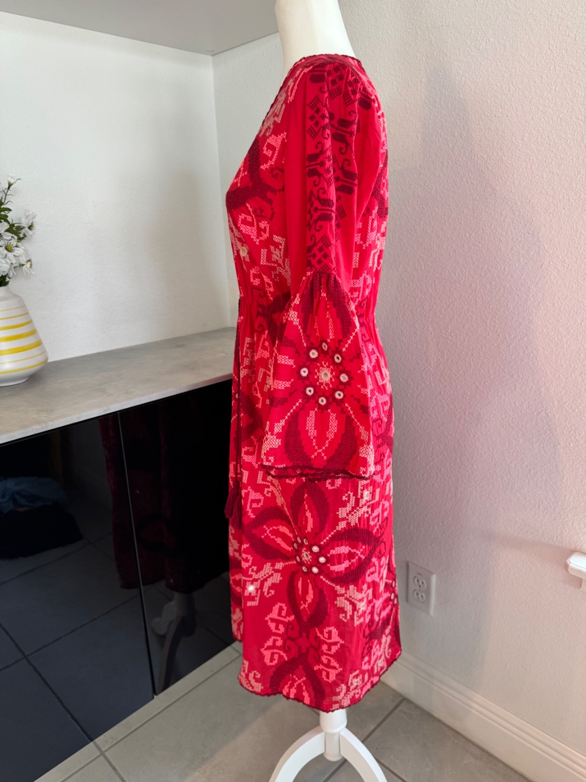 Figue Minette Cross Stitch Embroidered Midi Dress Women’s Size S