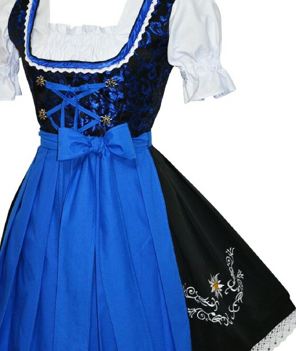 L 14 Dirndl German Dress Black Blue Oktoberfest EMBROIDERED Festival Waitress