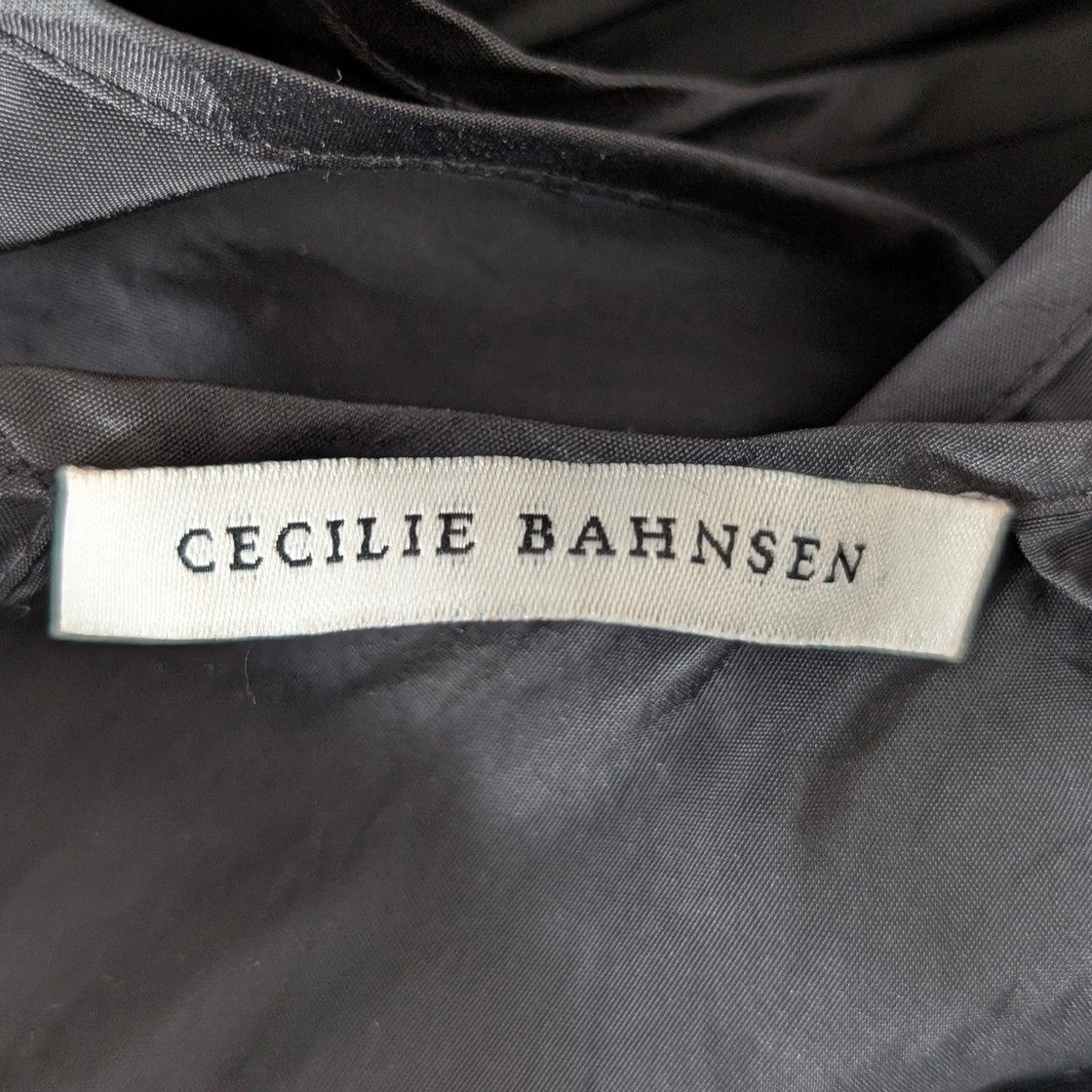 Cecilie Bahnsen Emmi Faille Tiered Midi Dress Black UK10 US6 Sleeveless