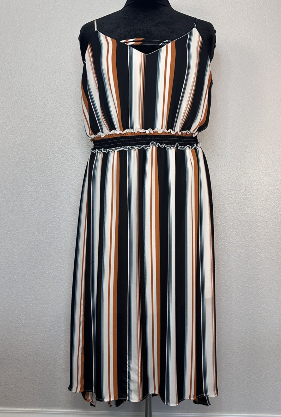 Maurices Striped Black/Orange/Blue/White High-Low Thin Strap Dress – Women’s XXL