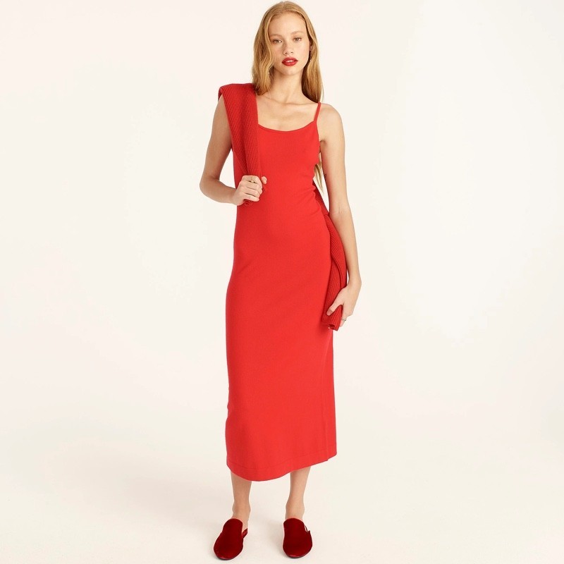 NWT J.Crew Featherweight Cashmere Blend Long Slip Dress in Holiday Red M