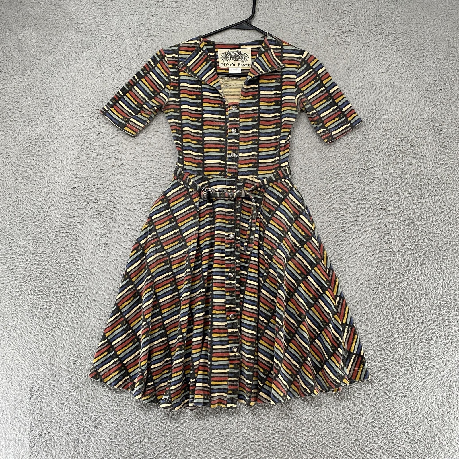 Effie’s Heart Shirt Dress Womens Small Retro Stripe Fit Flare Rockabilly Stretch