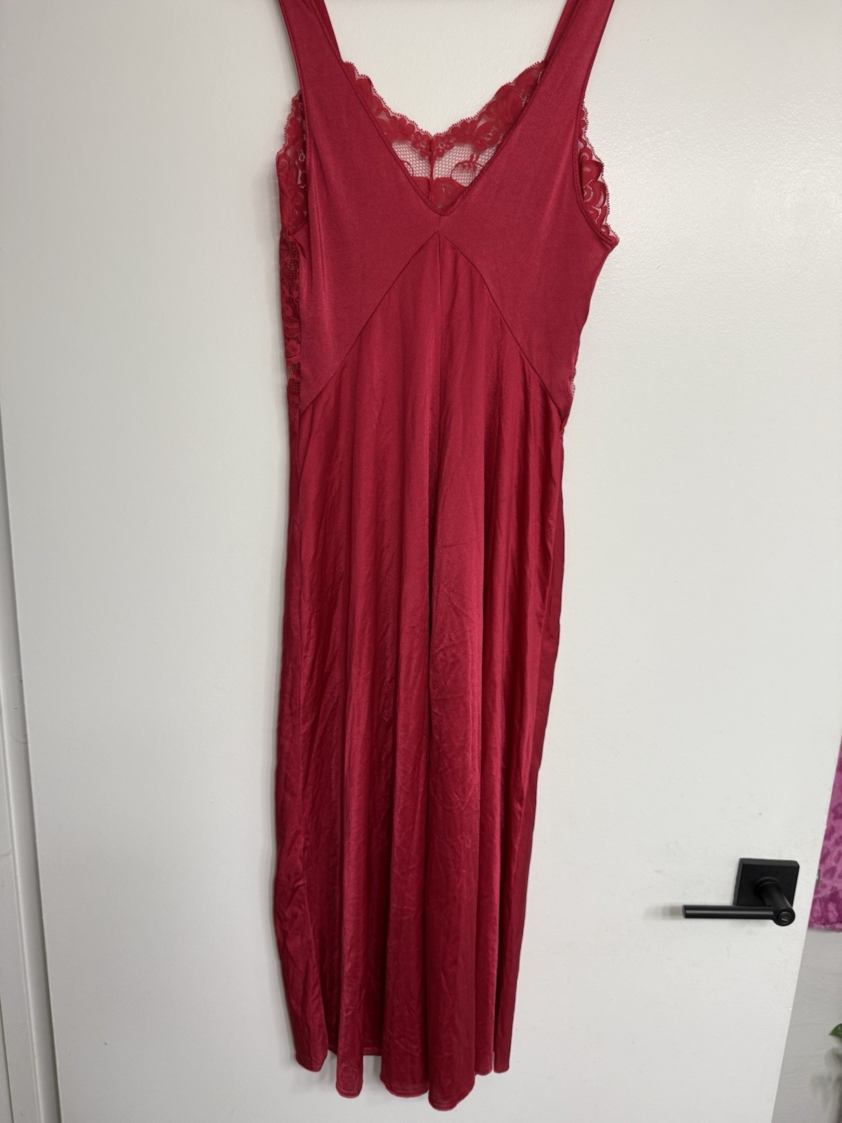 90s Red Lace Bust Midi Slip Dress Triangle Front & Back Neckline, Size М
