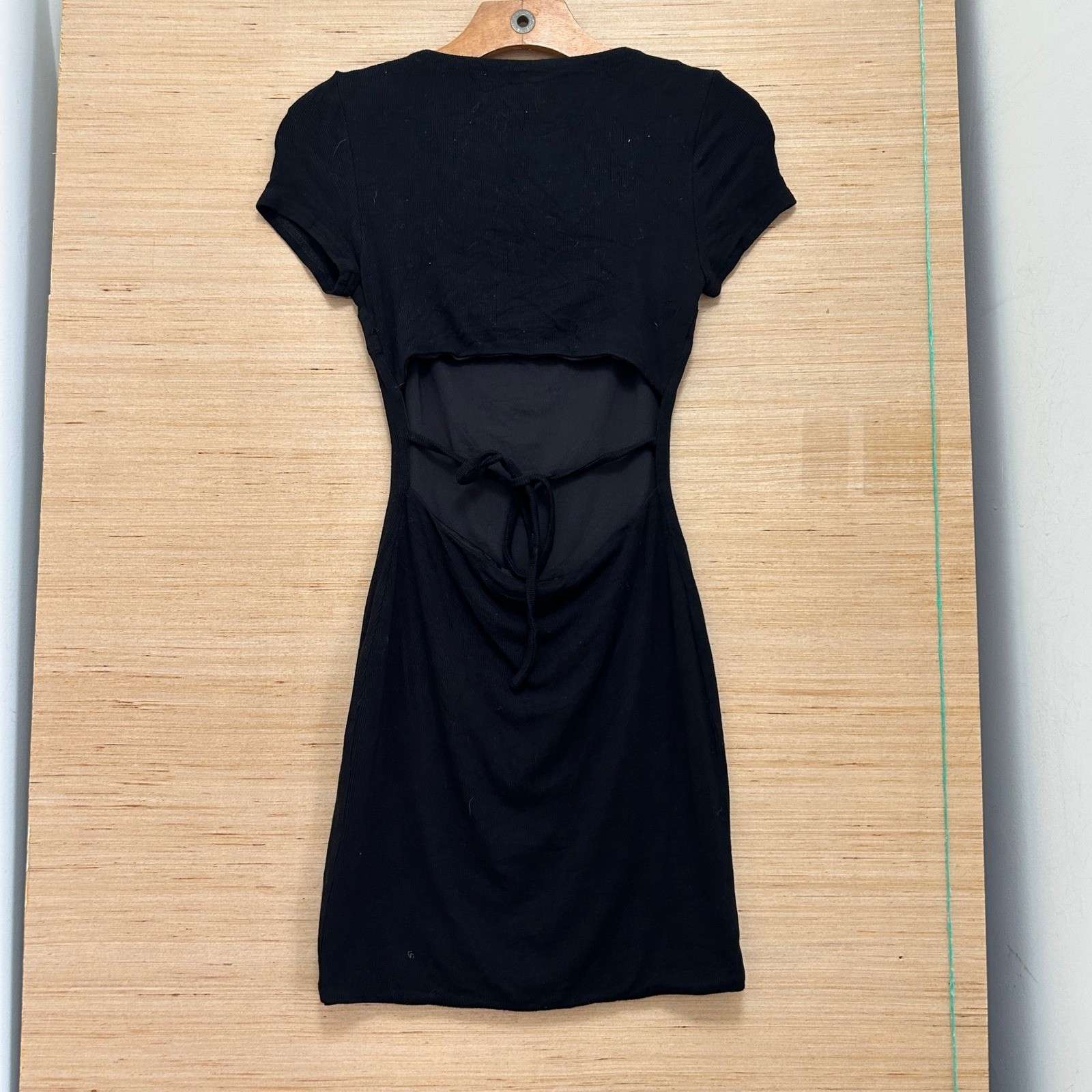 Princess Polly Black Ribbed Open Back Tie Mini Dress Sweetheart Neck US 2