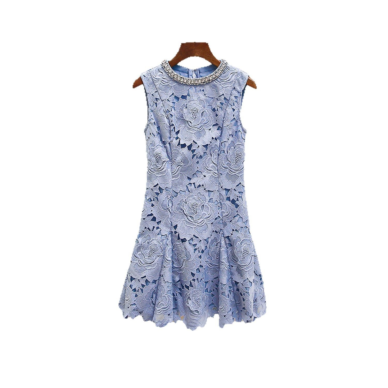 Self-Portrait Womens New Elegant Diamond Round Neck Lace Flower Sleeveless Dress