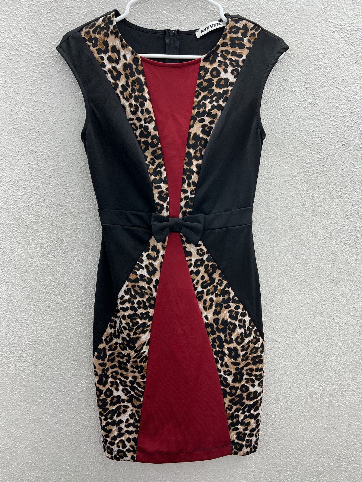 Womens Mystic Dress Size Unknown Red, Black, Animal Print Color Block Cap Sleeve