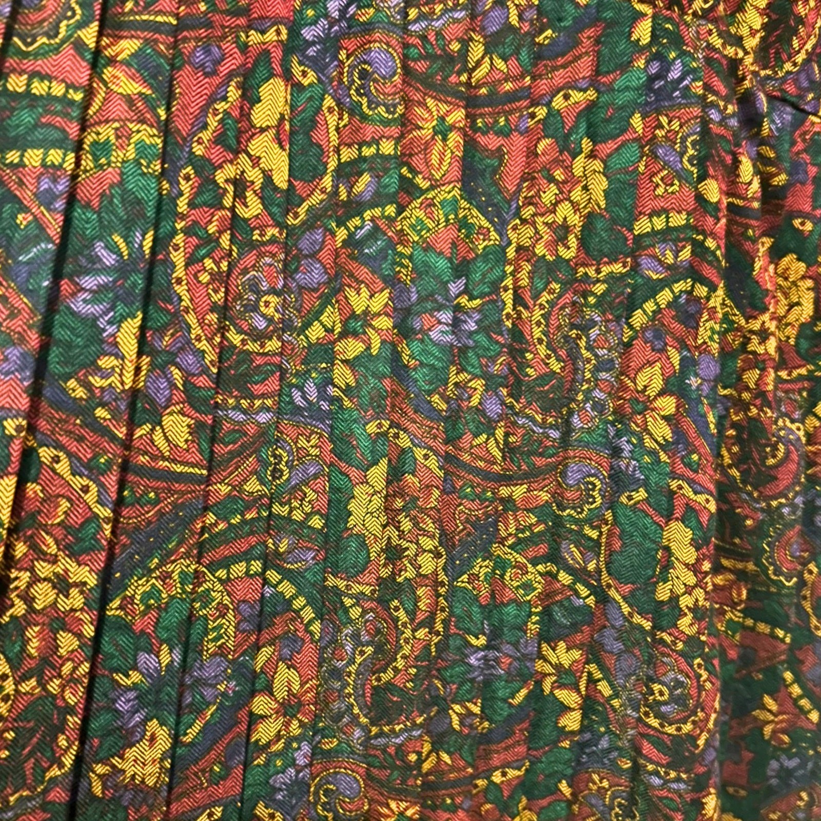 Vintage KC Spencer NWT Paisley Pleated Maxi Dress 12 USA Velvet Trim Rayon