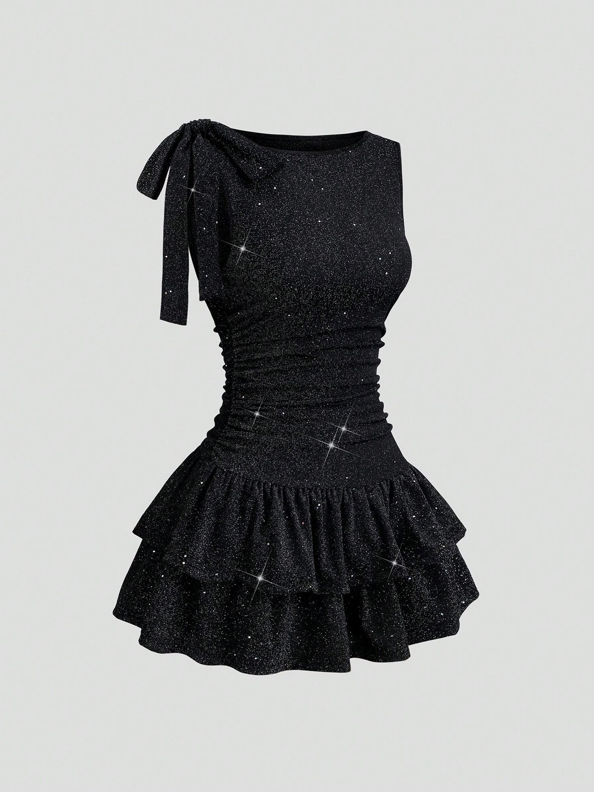 Women Elegant Ribbon Bow Boat Neck Mini Dress