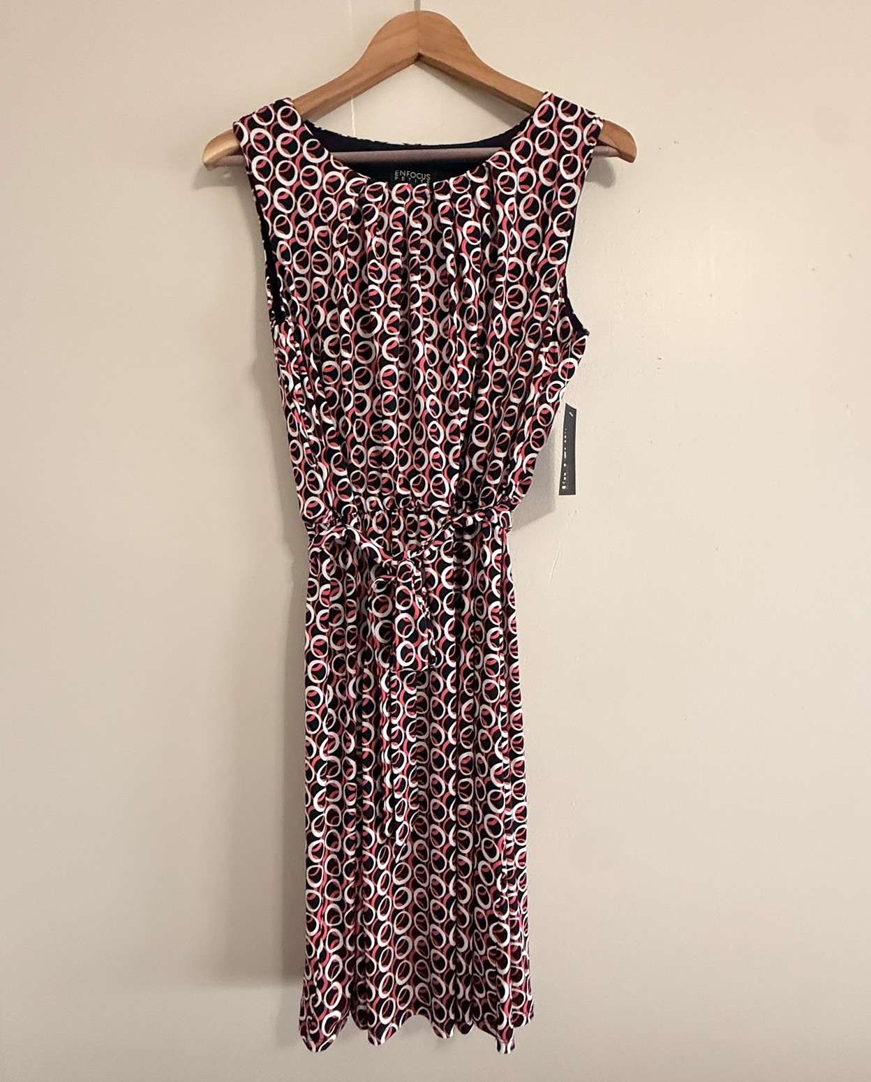Women’s Sleeveless Geometric Sheath Dress Tie Waist Career Office Size 14P