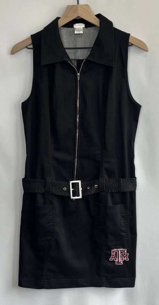 Meesh & Mia Texas A&M Mini Belted Sleeveless Black Zip Up Dress Size L Gameday