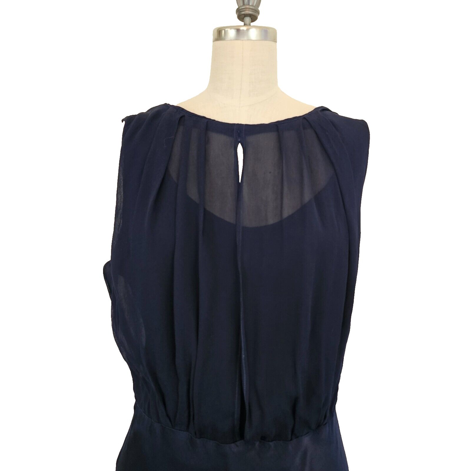 GHOST London Hollywood Claudia Cowl Back Gown Navy Blue Dress Sz L Floor Length