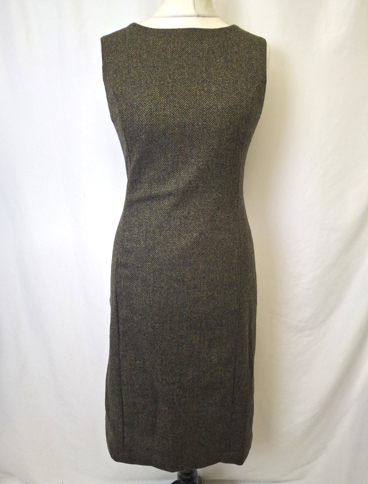 House Of Bruar Sleeveless Midi Dress Tweed Green Wool Women’s UK8 C6293